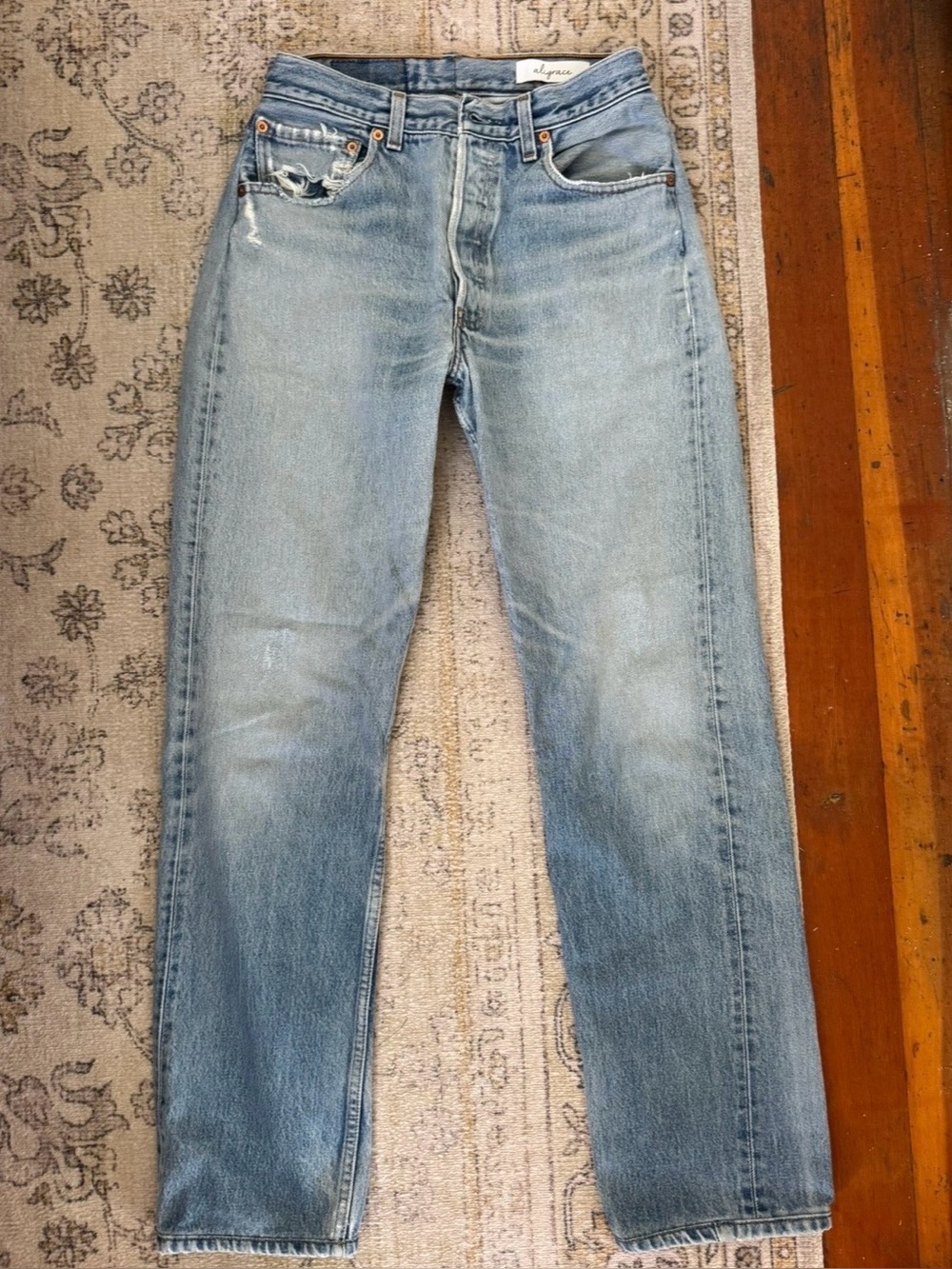 Reconstructed Custom Light Wash Women’s Straight Leg Jeans